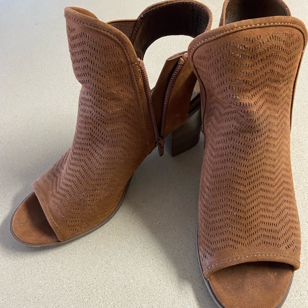 Time and Tru Tan Peep-Toe Heeled Boots